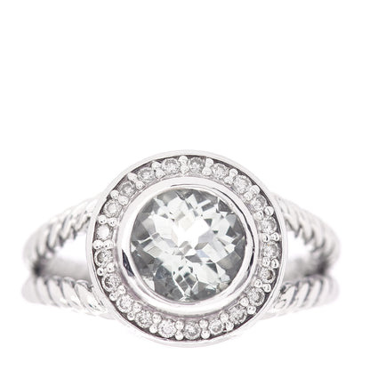 David Yurman Sterling Silver Diamond Prasiolite 8mm Petite Cerise Ring 56 7.5 1 of 5