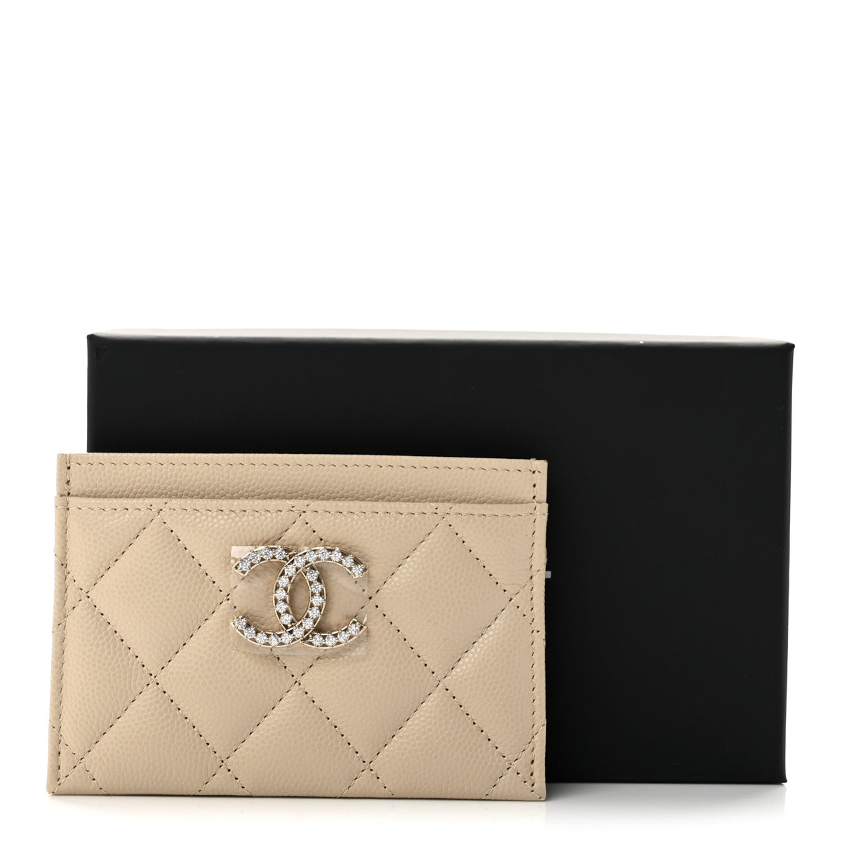 Chanel Caviar Quilted Crystal Card Holder Beige 10 of 10