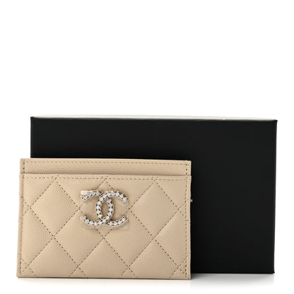 Chanel Caviar Quilted Crystal Card Holder Beige 10 of 10