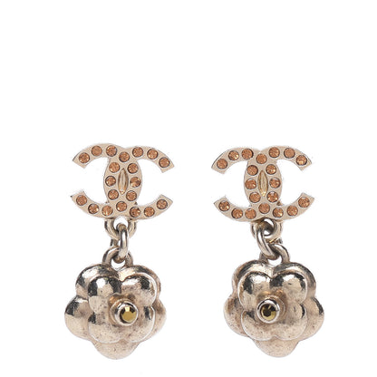 Chanel Crystal CC Camellia Drop Earrings Gold 1 of 4