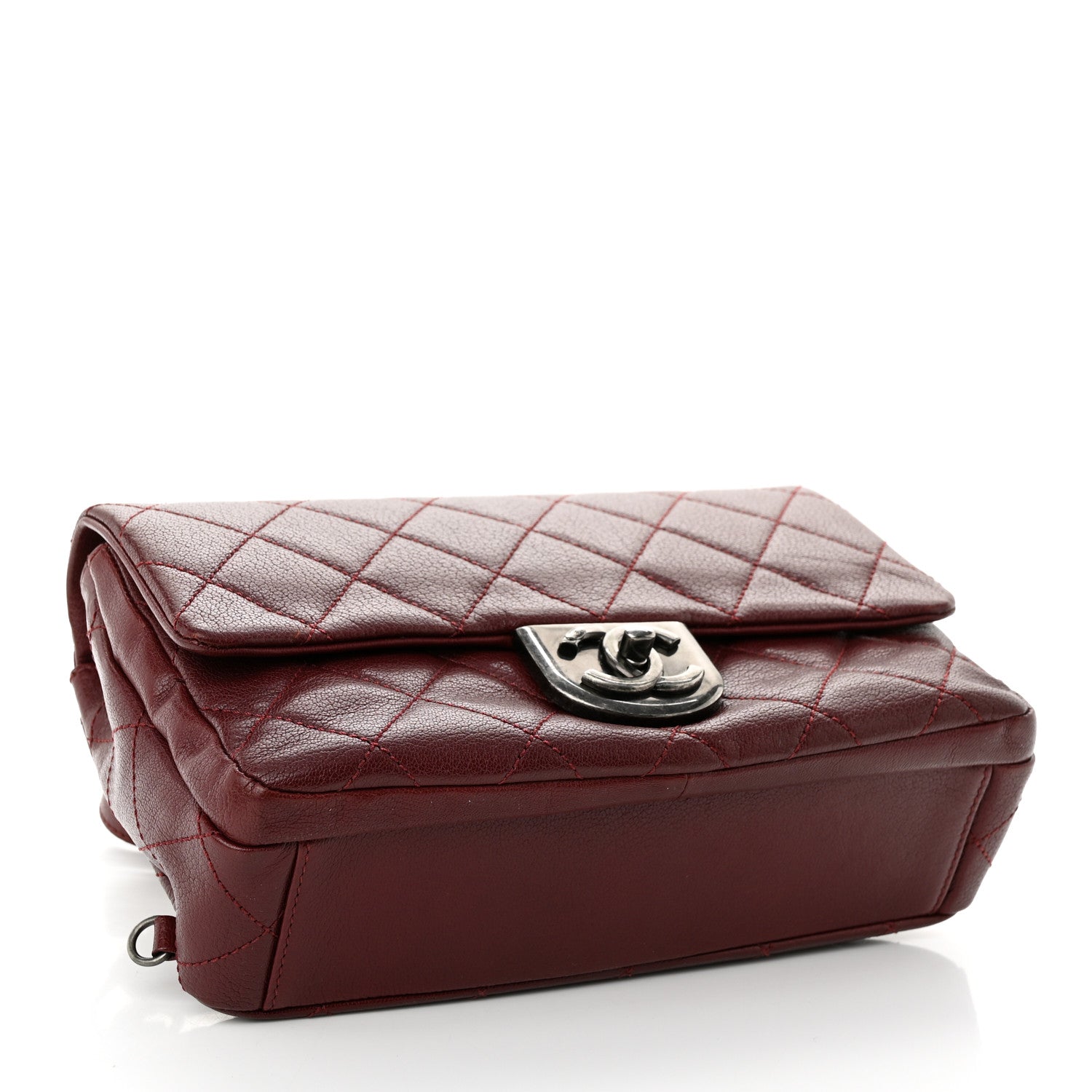 Chanel Shiny Goatskin Quilted Small Double Carry Waist Chain Flap Burgundy 4 of 10