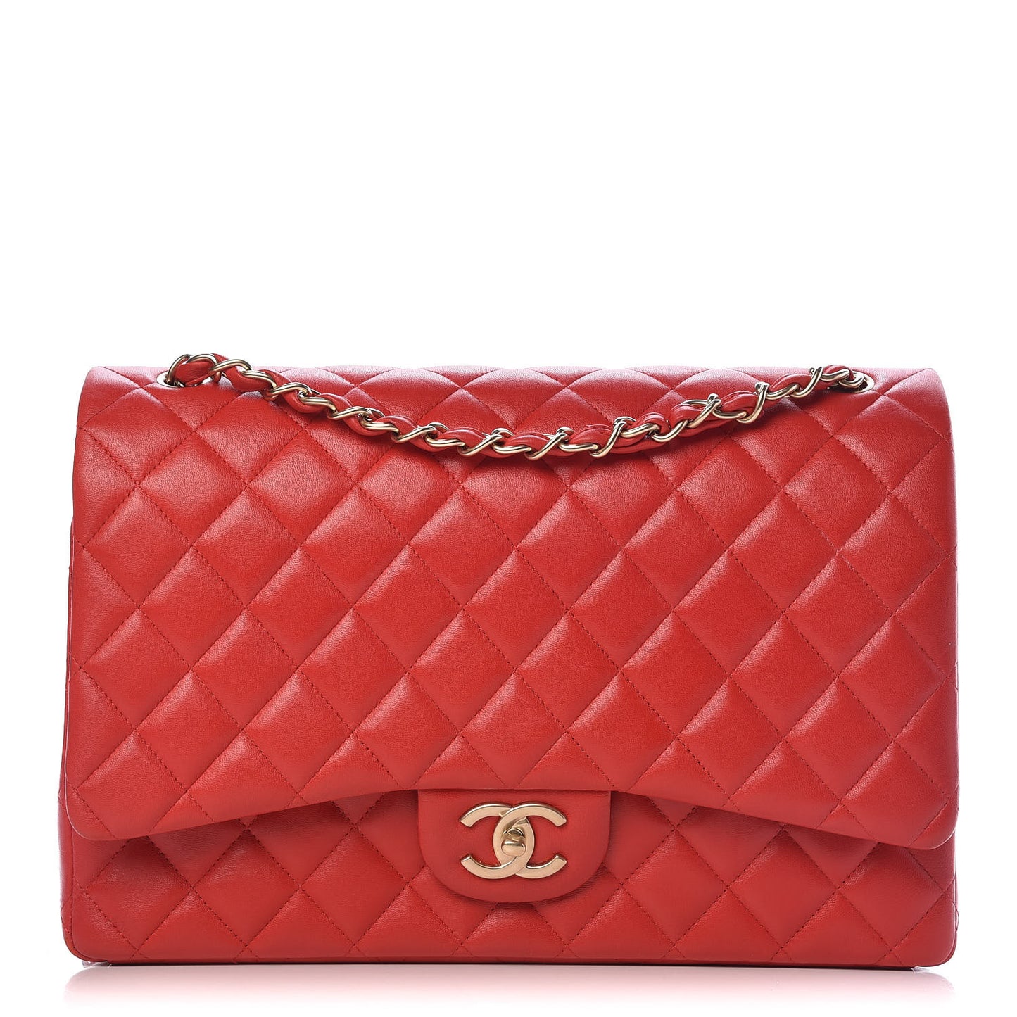 Lambskin Quilted Maxi Double Flap Red