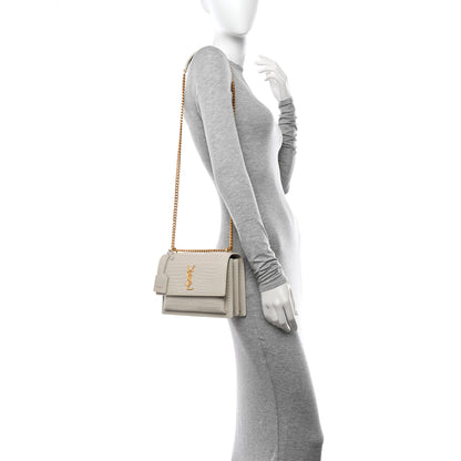 Saint Laurent Calfskin Crocodile Embossed Medium Monogram Sunset Blanc Vintage 2 of 14