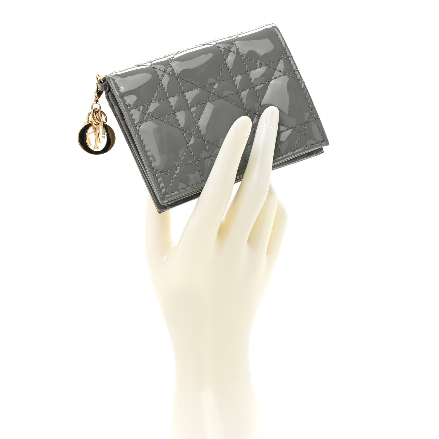 Christian Dior Patent Cannage Mini Lady Dior Wallet Grey 2 of 10