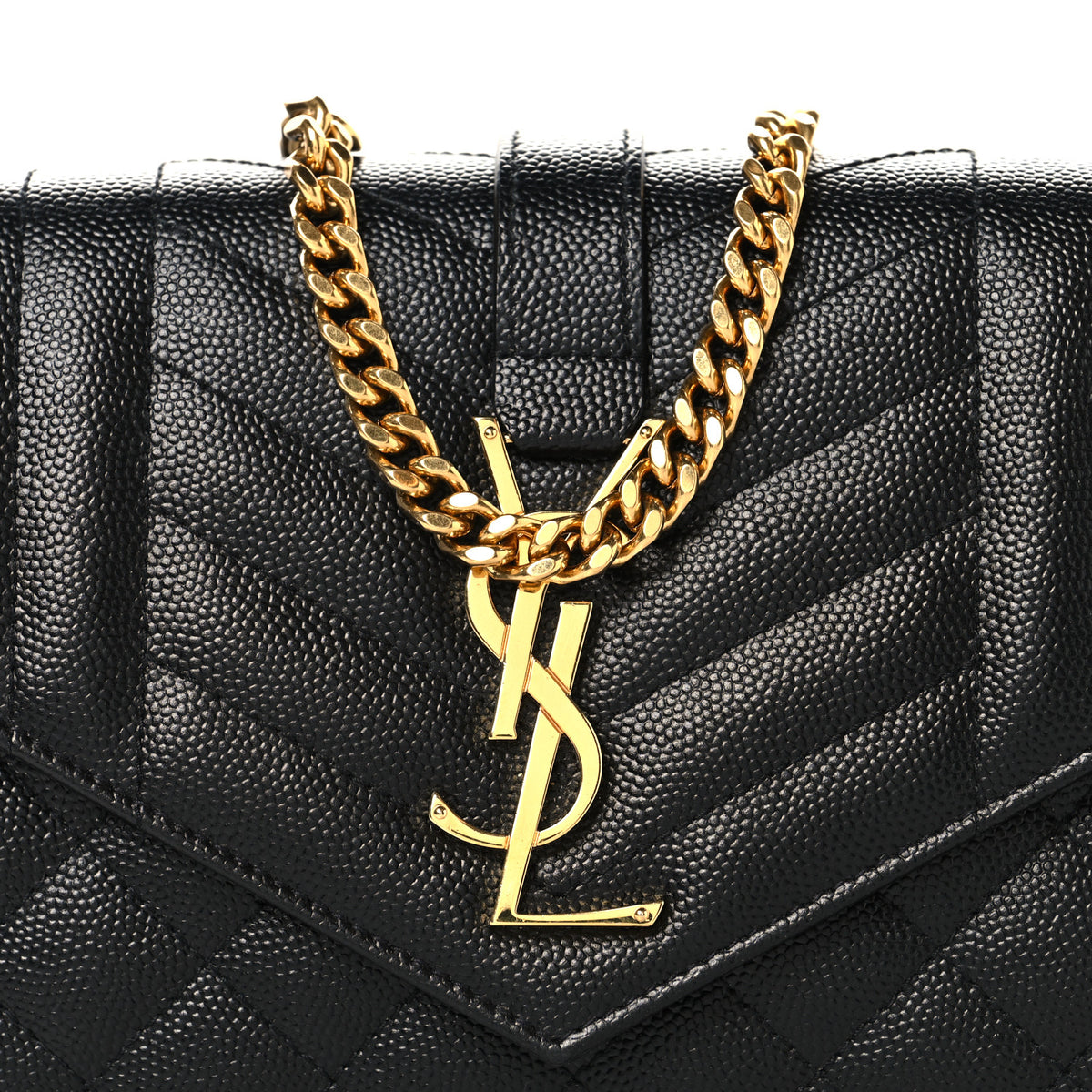 Saint Laurent Grain De Poudre Mixed Matelasse Triquilt Monogram Chain Wallet Black 8 of 10