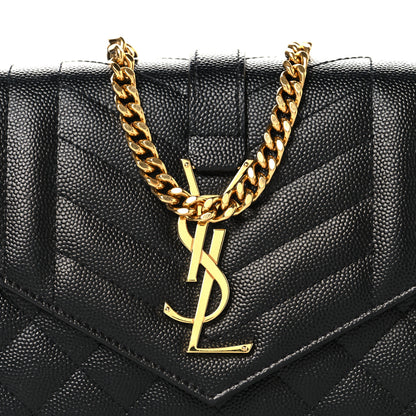 Saint Laurent Grain De Poudre Mixed Matelasse Triquilt Monogram Chain Wallet Black 8 of 10