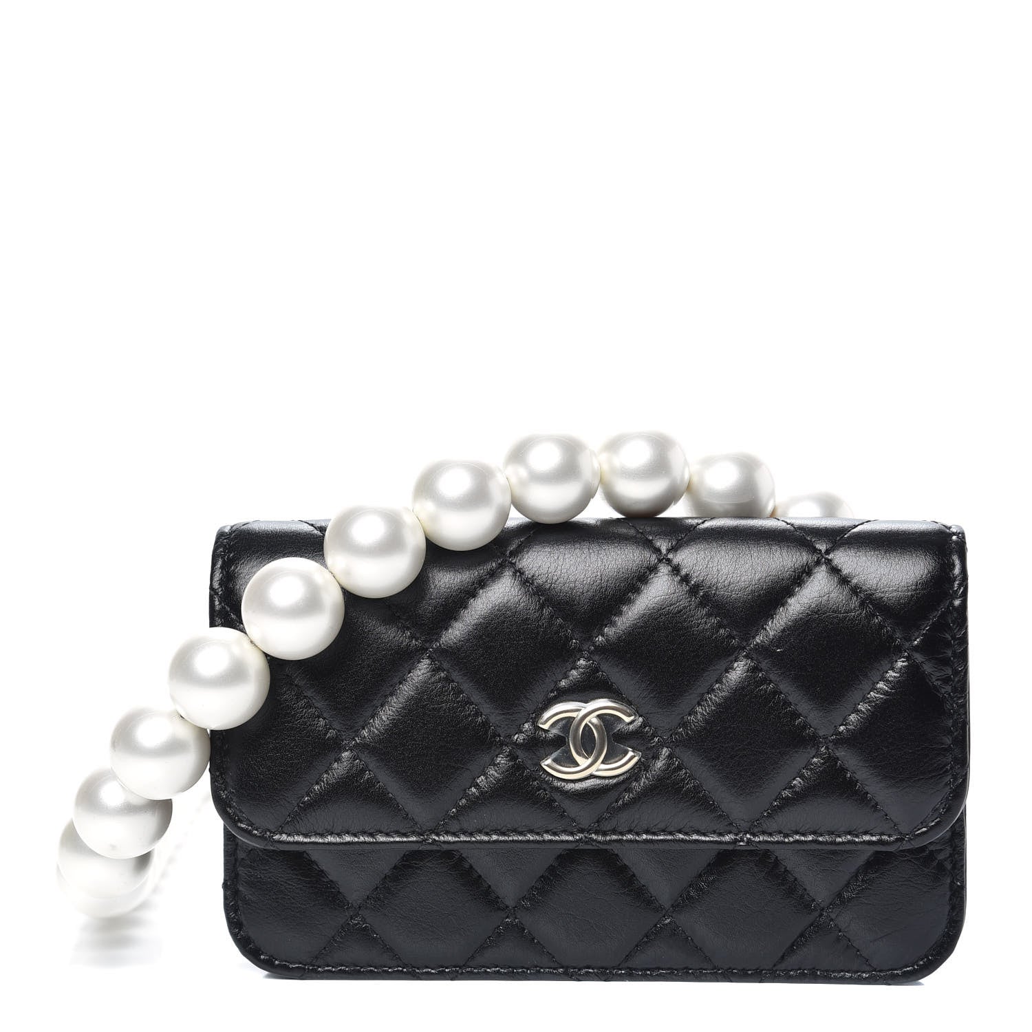 Chanel Calfskin Quilted Maxi Pearls Clutch With Chain Black 1 of 10