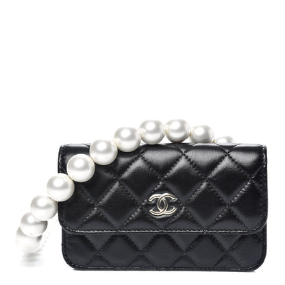Chanel Calfskin Quilted Maxi Pearls Clutch With Chain Black 1 of 10