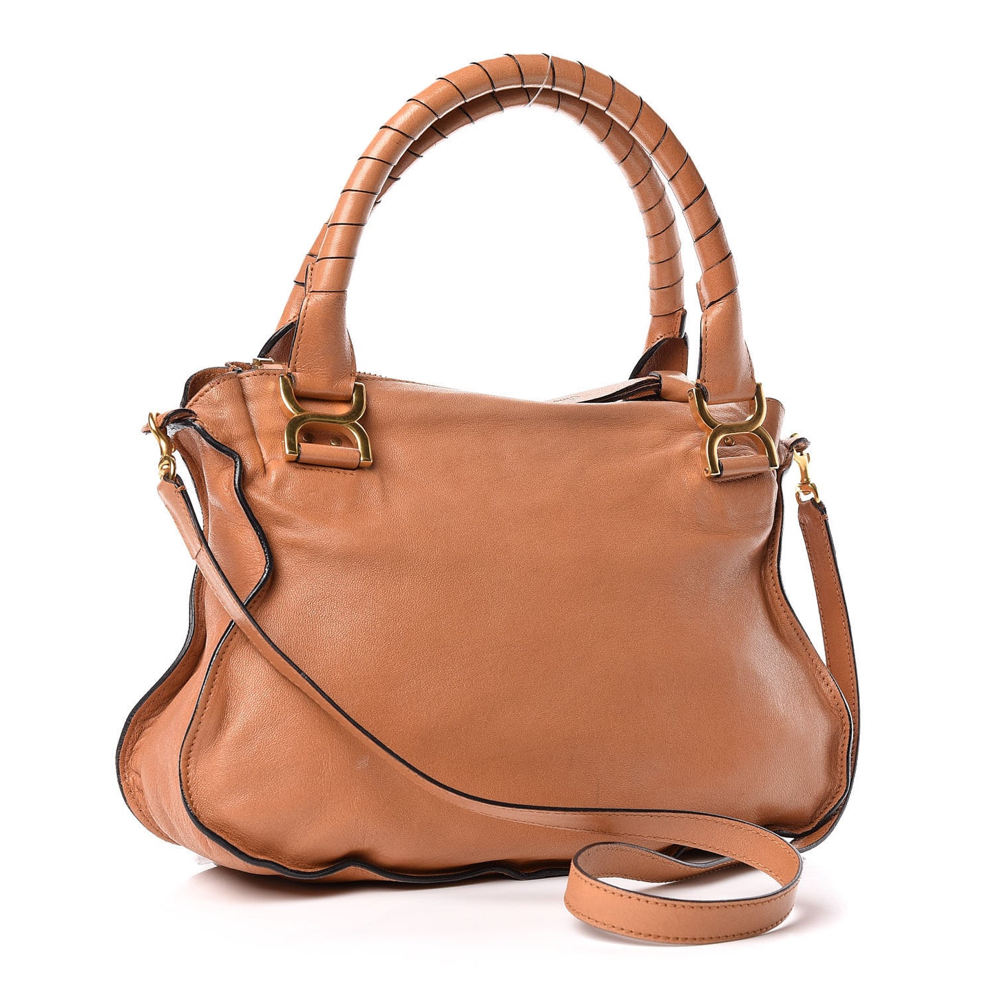 Calfskin Embroidered Medium Marcie Satchel Tan