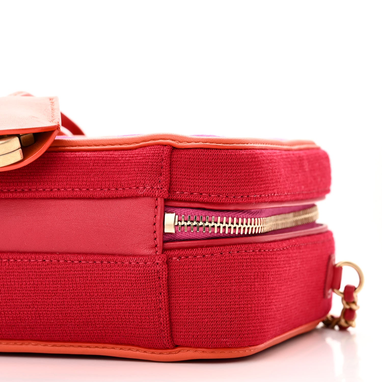 Chanel Jersey Quilted Small CC Filigree Vanity Case Pink Red Orange 10 of 10