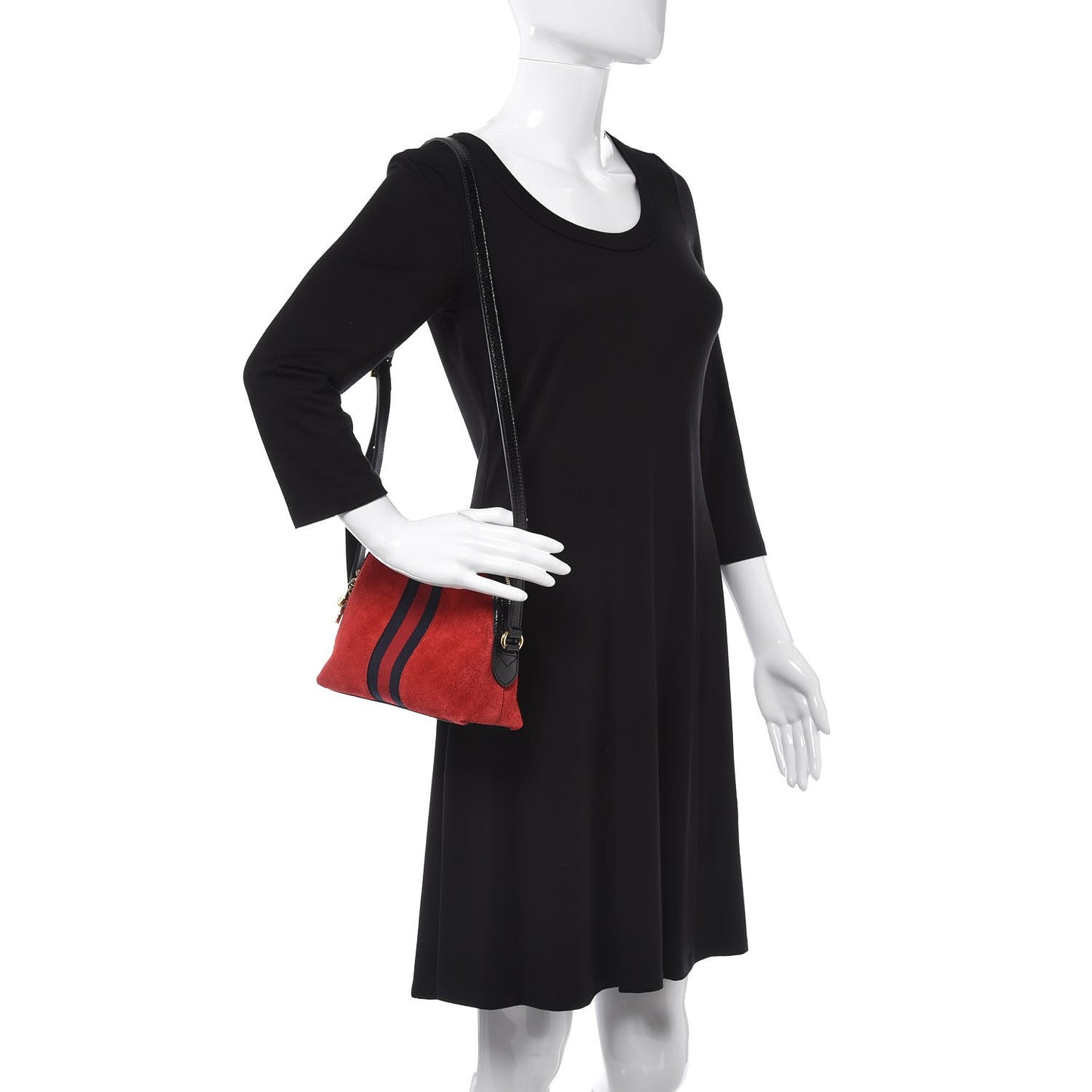 Suede Patent Web GG Small Ophidia Dome Shoulder Bag Hibiscus Red