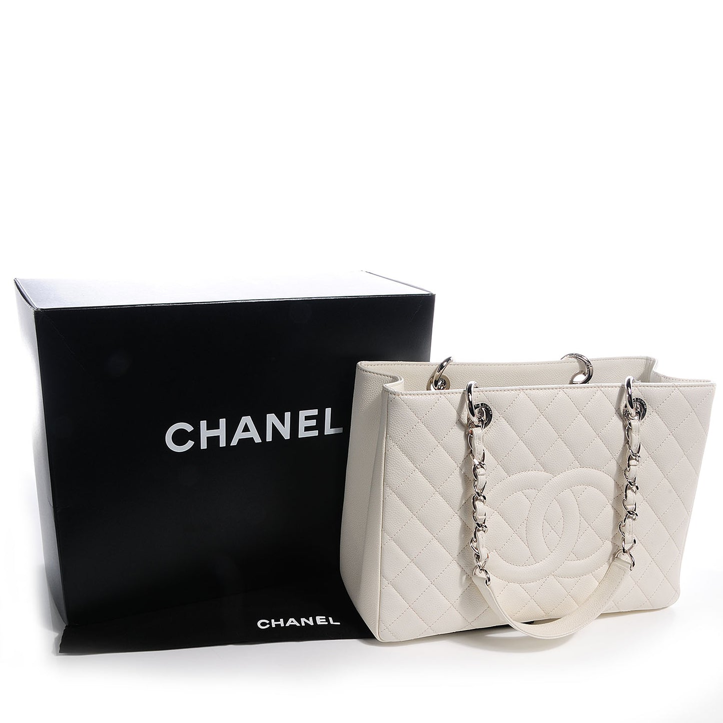 Caviar Quilted Grand Shopping Tote GST White