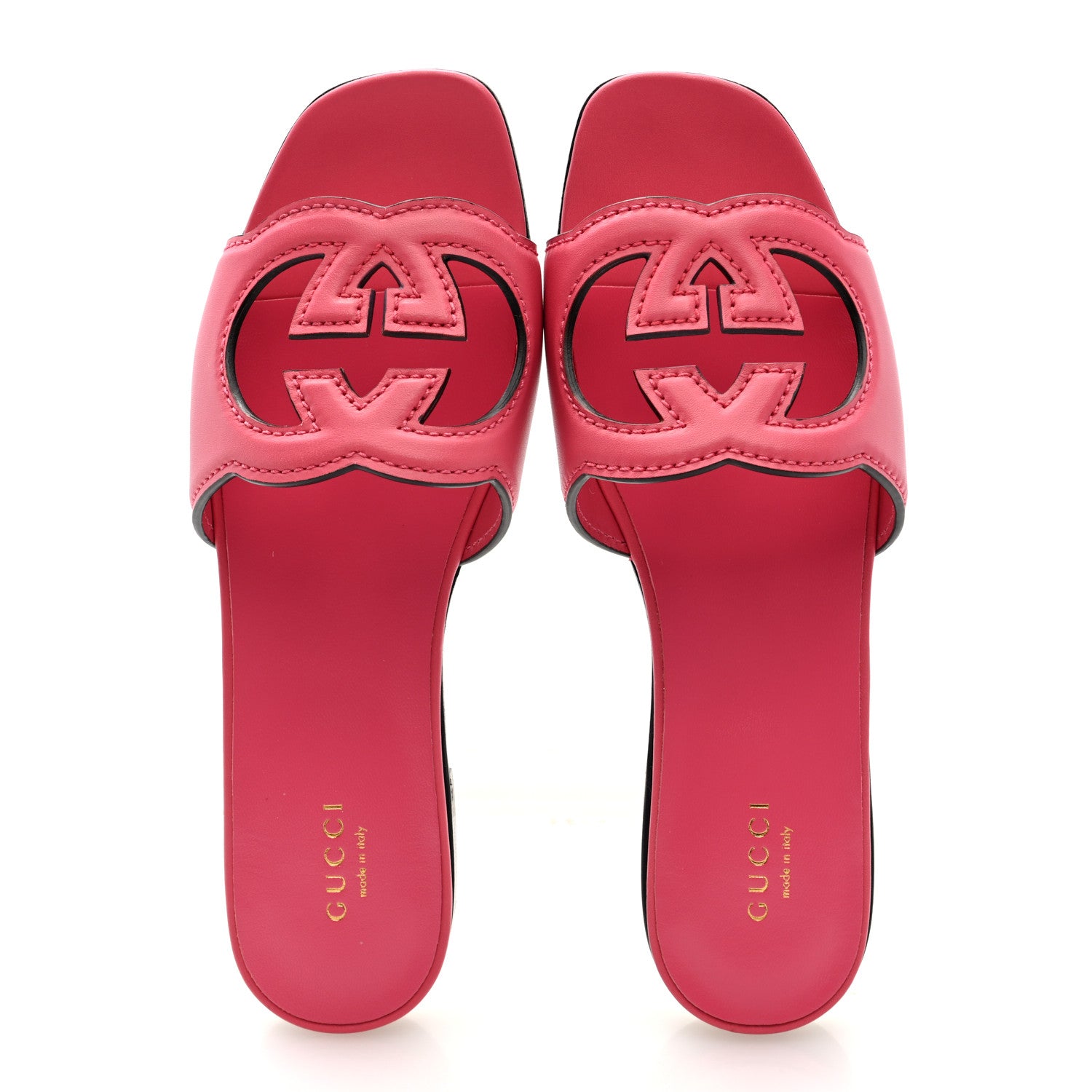Gucci Cosmos Softy Calfskin Interlocking G Cut Out Slide Sandals 37 Rhodamine Pink 5 of 9