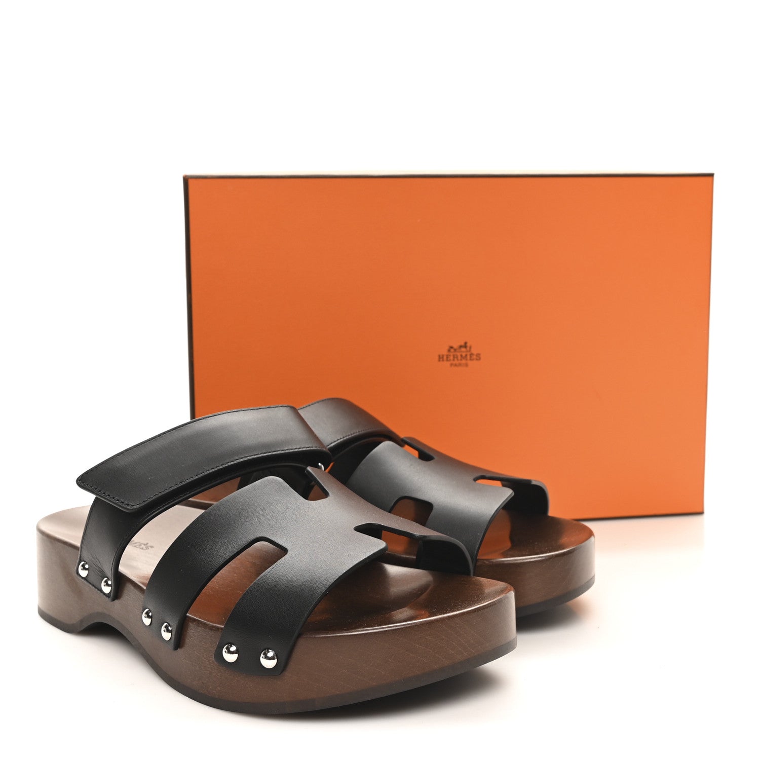 Hermes Calfskin Womens Kos Clog 37 Black 10 of 10