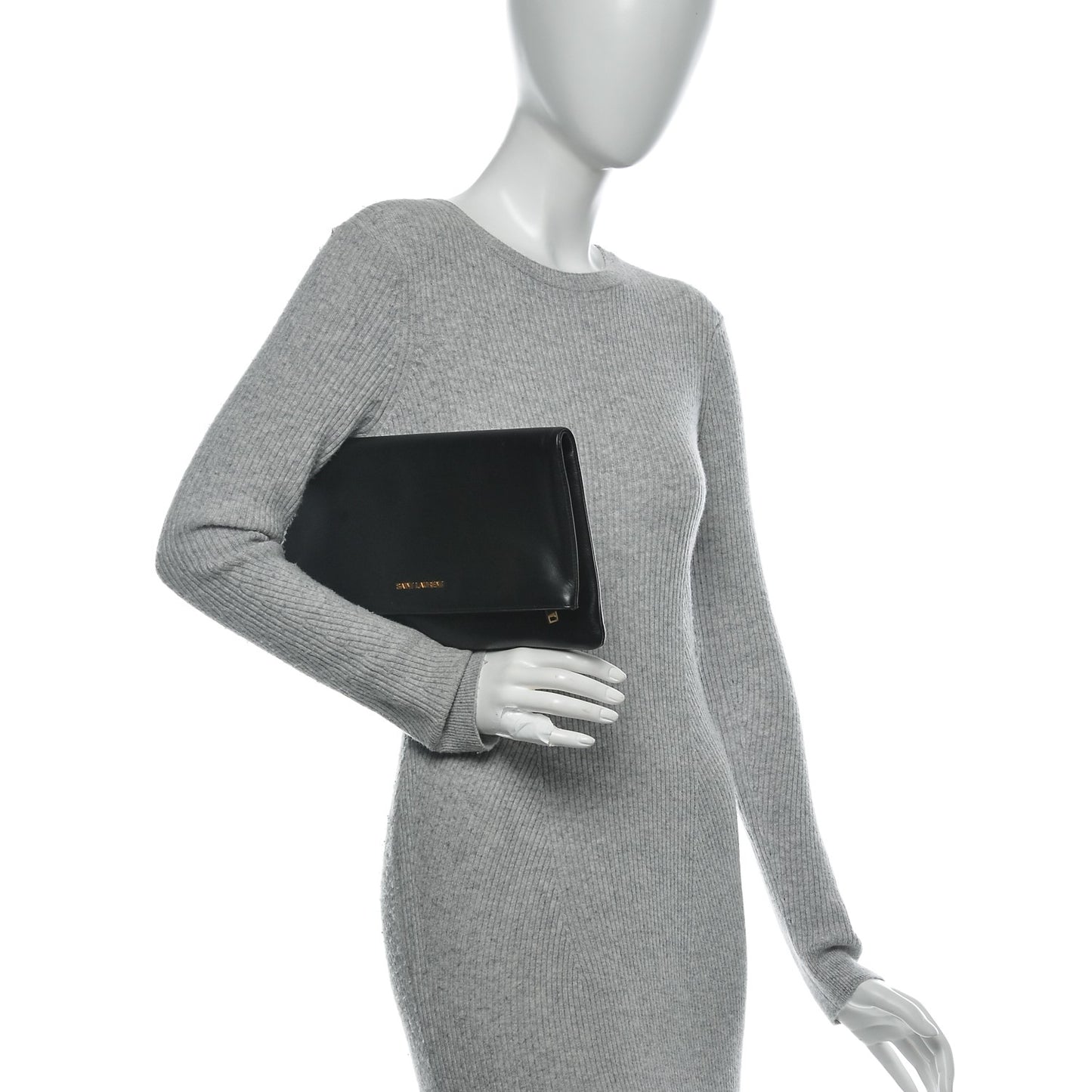 Smooth Calfskin Letters Fold-Over Clutch Black