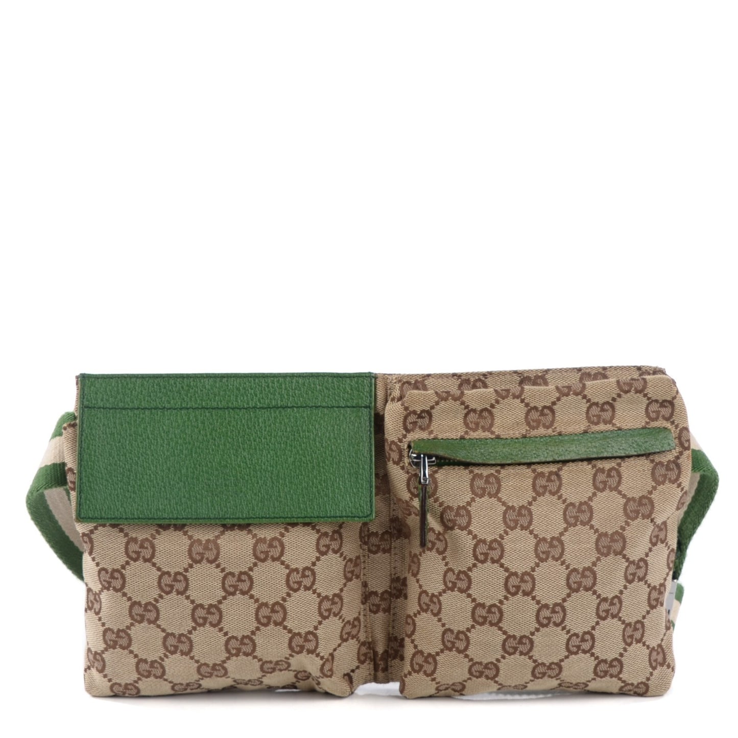 GG Monogram Web Double Pocket Belt Bag Green