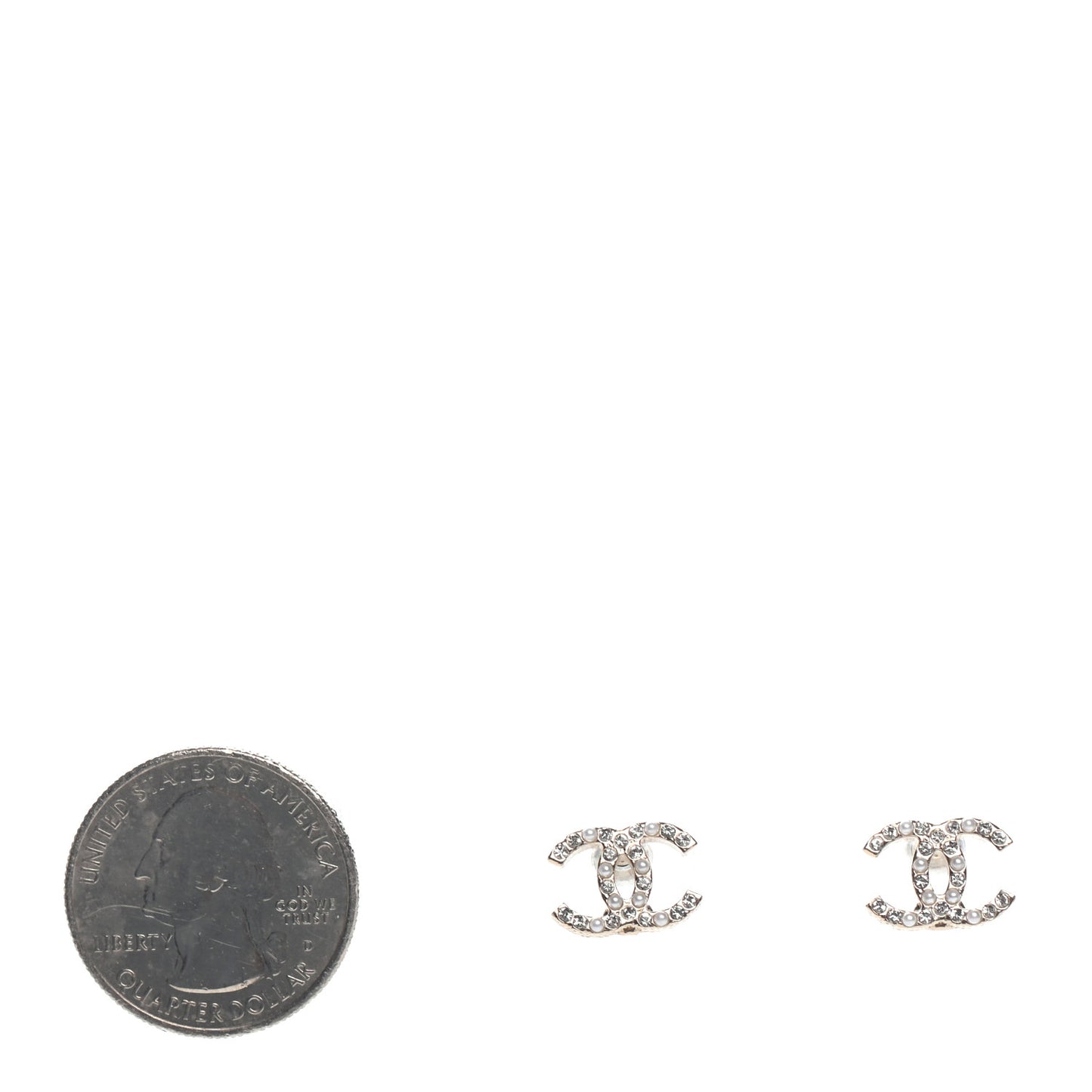 Pearl Crystal CC Charms Stud Earrings Light Gold
