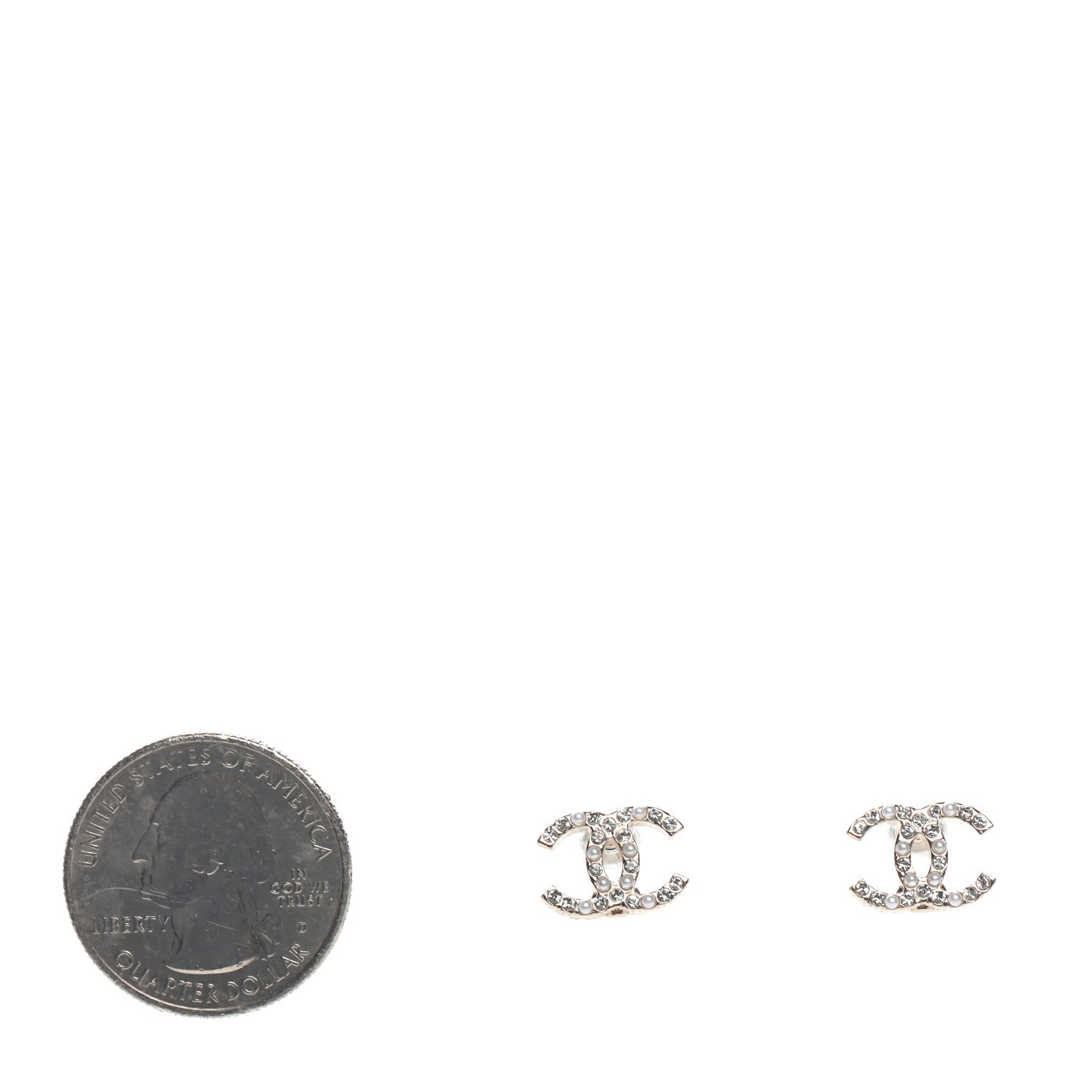 Chanel Pearl Crystal CC Charms Stud Earrings Light Gold 2 of 4