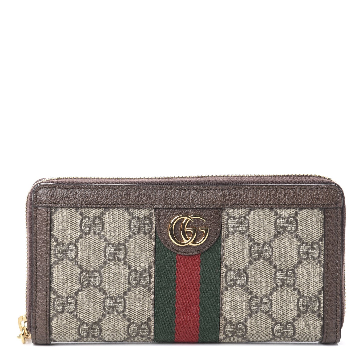 GG Supreme Monogram Web Ophidia Zip Around Wallet Brown