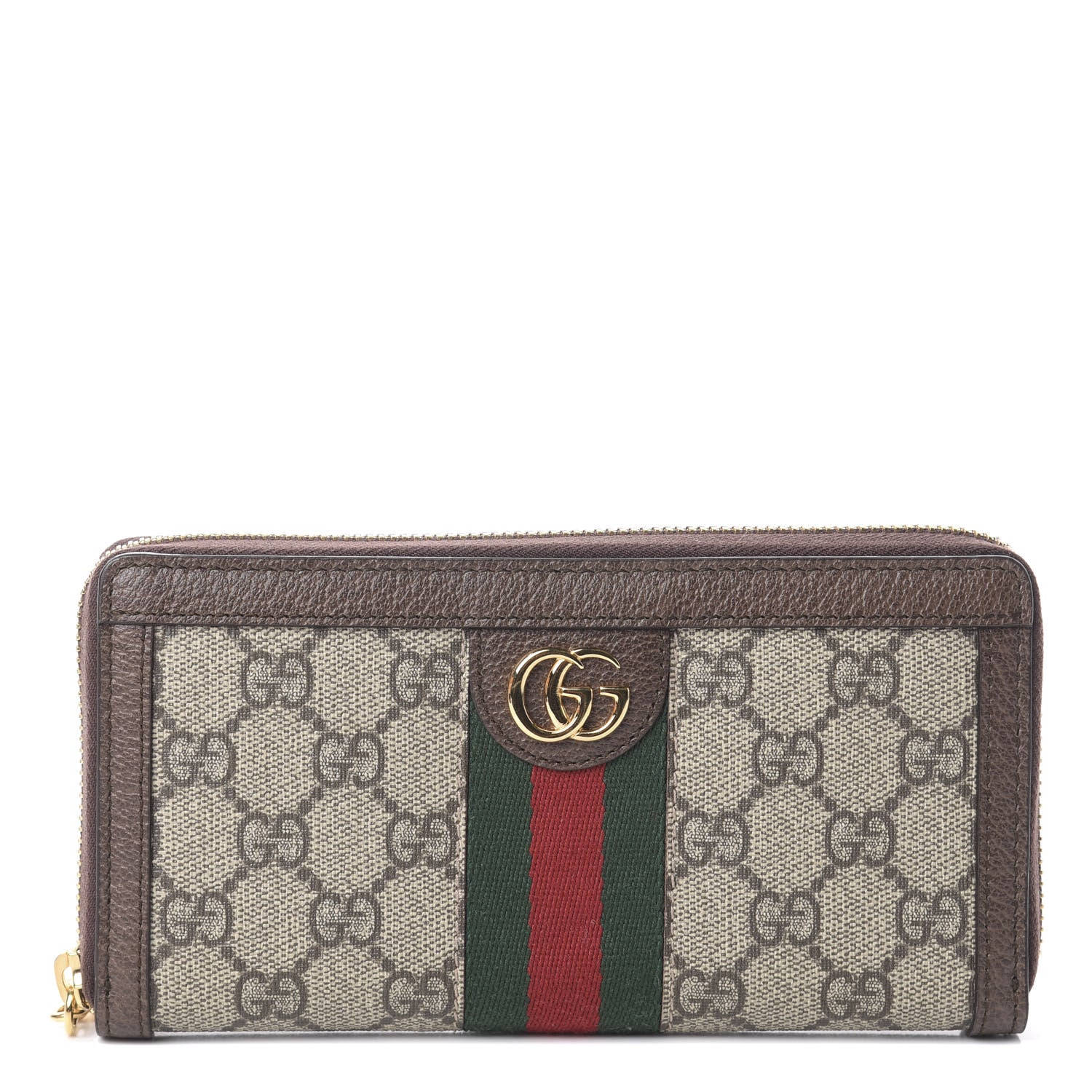 Gucci GG Supreme Monogram Web Ophidia Zip Around Wallet Brown 1 of 5
