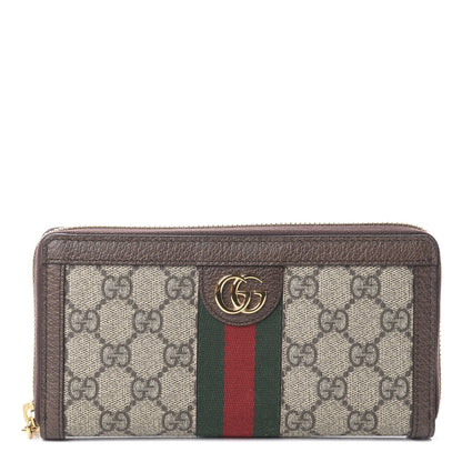 Gucci GG Supreme Monogram Web Ophidia Zip Around Wallet Brown 1 of 5