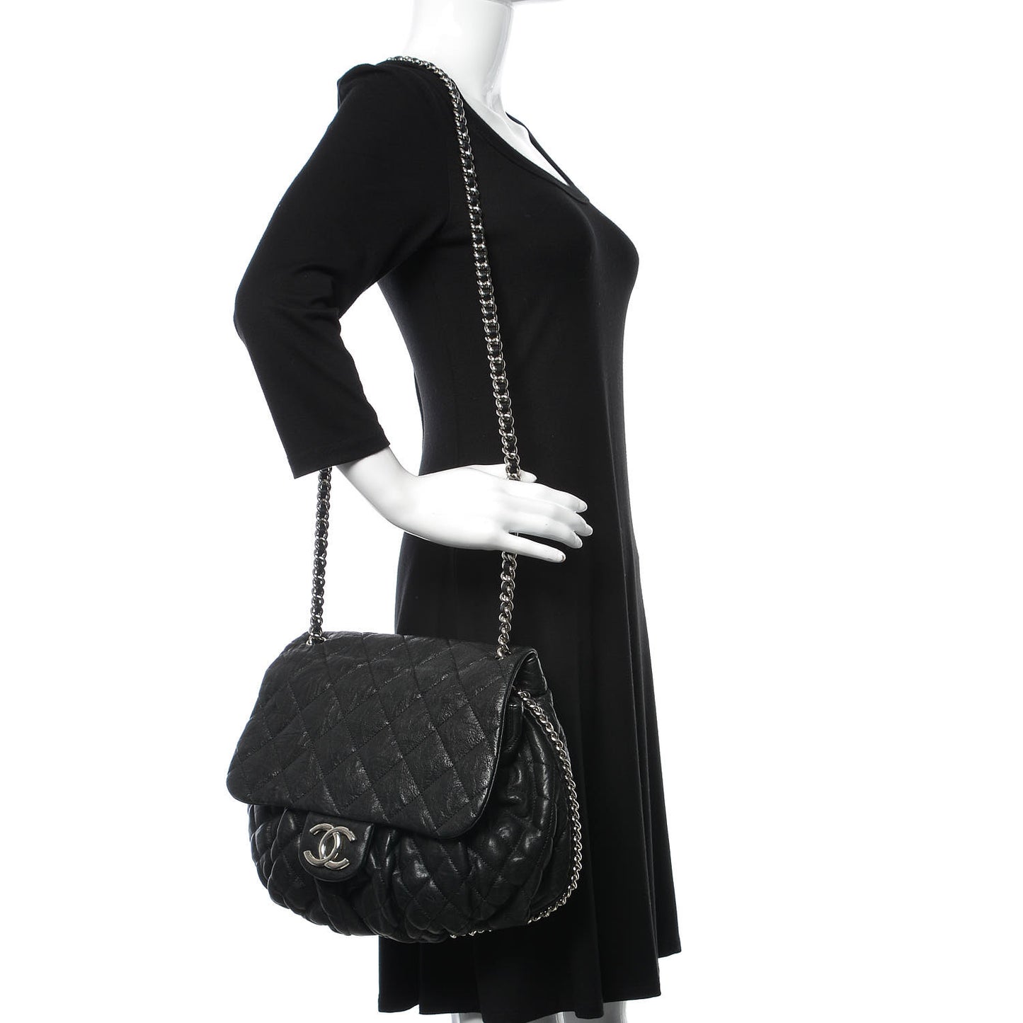 Washed Lambskin Quilted Large Chain Around Messenger Black