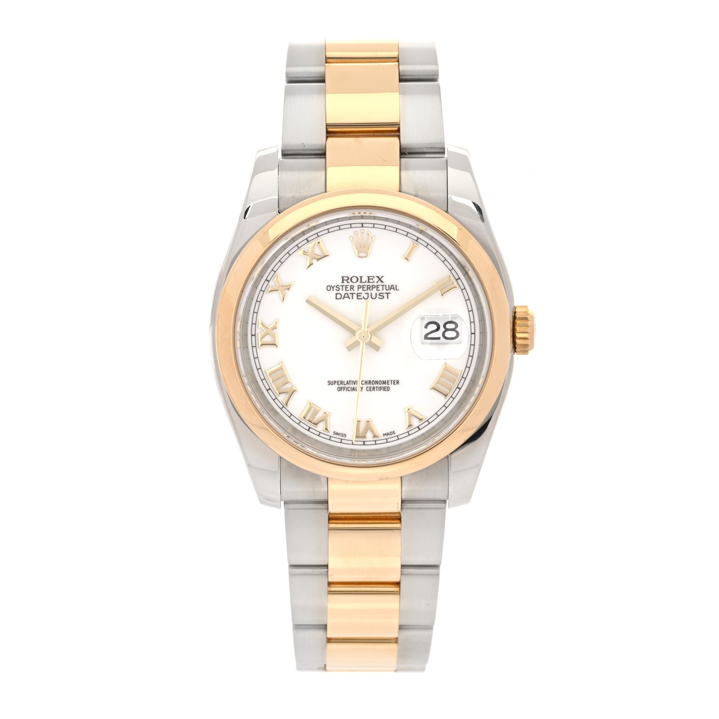 Stainless Steel 18K Yellow Gold 36mm Oyster Perpetual Datejust Watch White Roman 116203