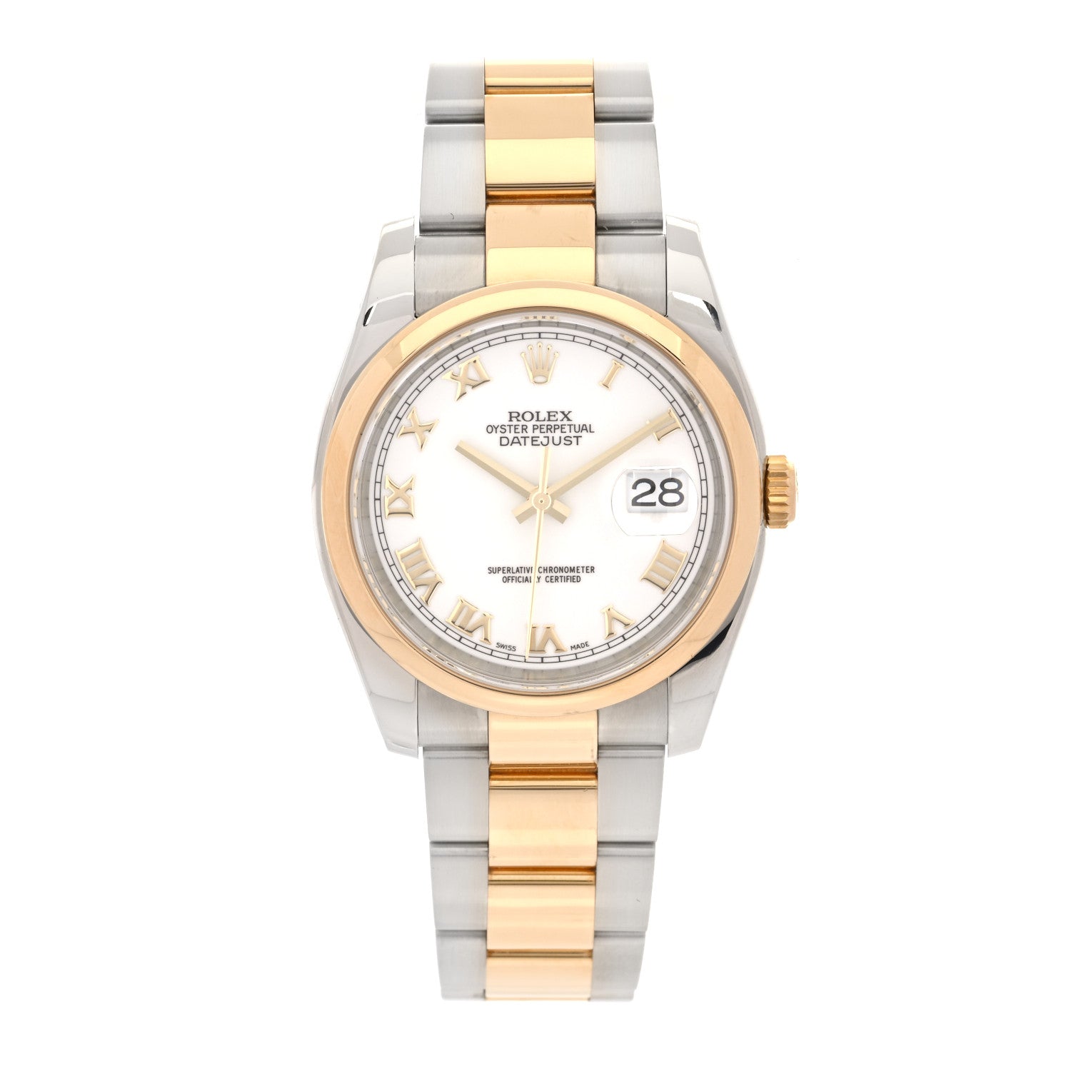 Rolex Stainless Steel 18K Yellow Gold 36mm Oyster Perpetual Datejust Watch White Roman 116203 1 of 5