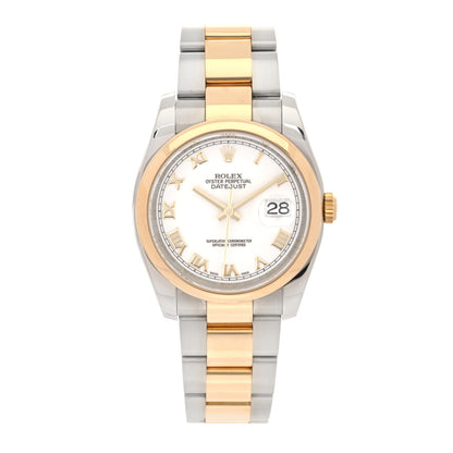 Rolex Stainless Steel 18K Yellow Gold 36mm Oyster Perpetual Datejust Watch White Roman 116203 1 of 5