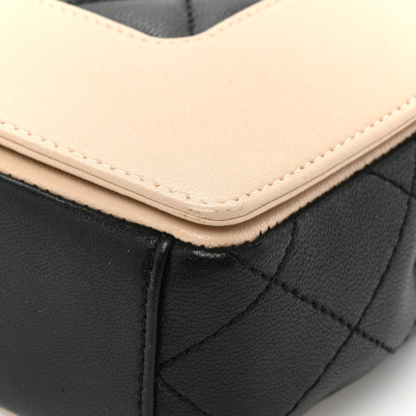 Sheepskin Quilted Small Vintage Mademoiselle Flap Beige Black