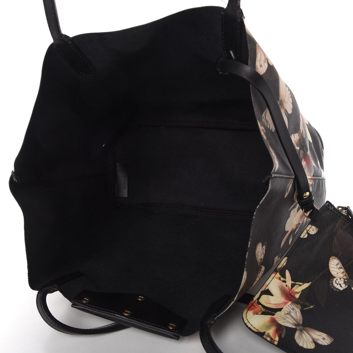 Coated Canvas Magnolia and Moth Print Medium Antigona Tote Black