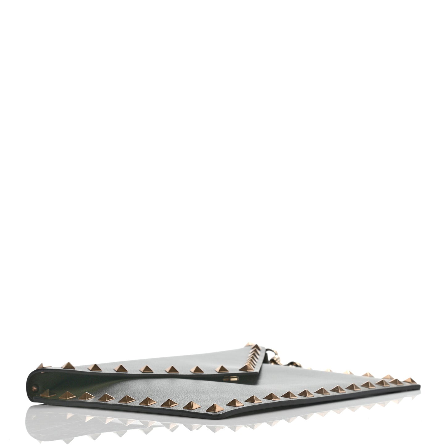Vitello Rockstud Envelope Wristlet Clutch Olive Green
