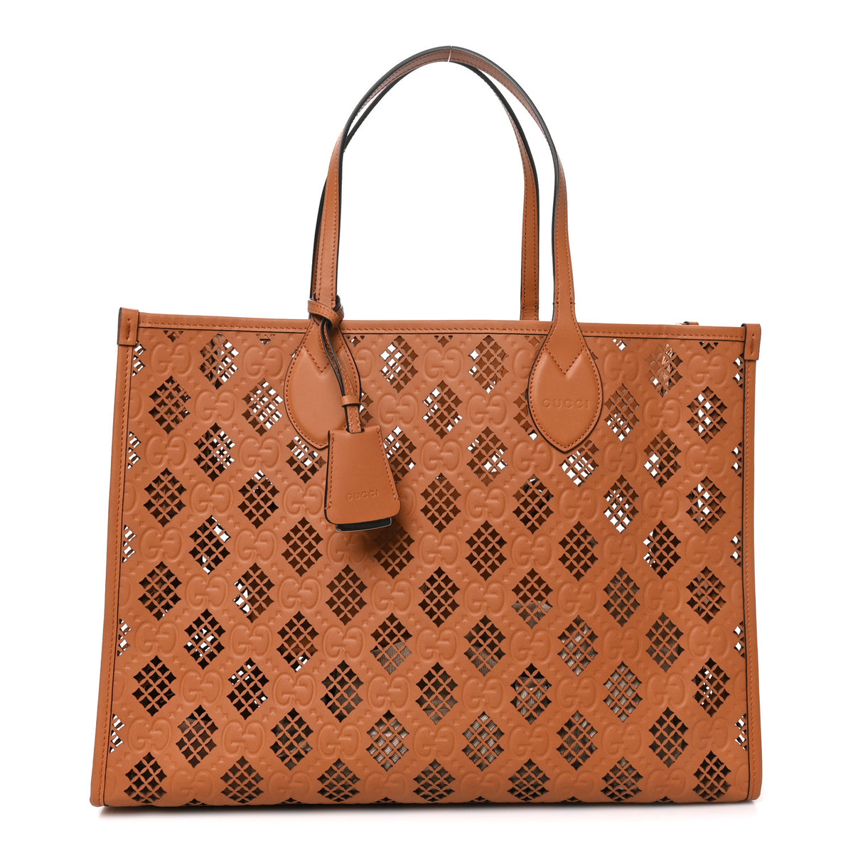 Gucci Calfskin GG Monogram Diamond Cut Medium Ophidia Tote Bag Brown 1 of 10