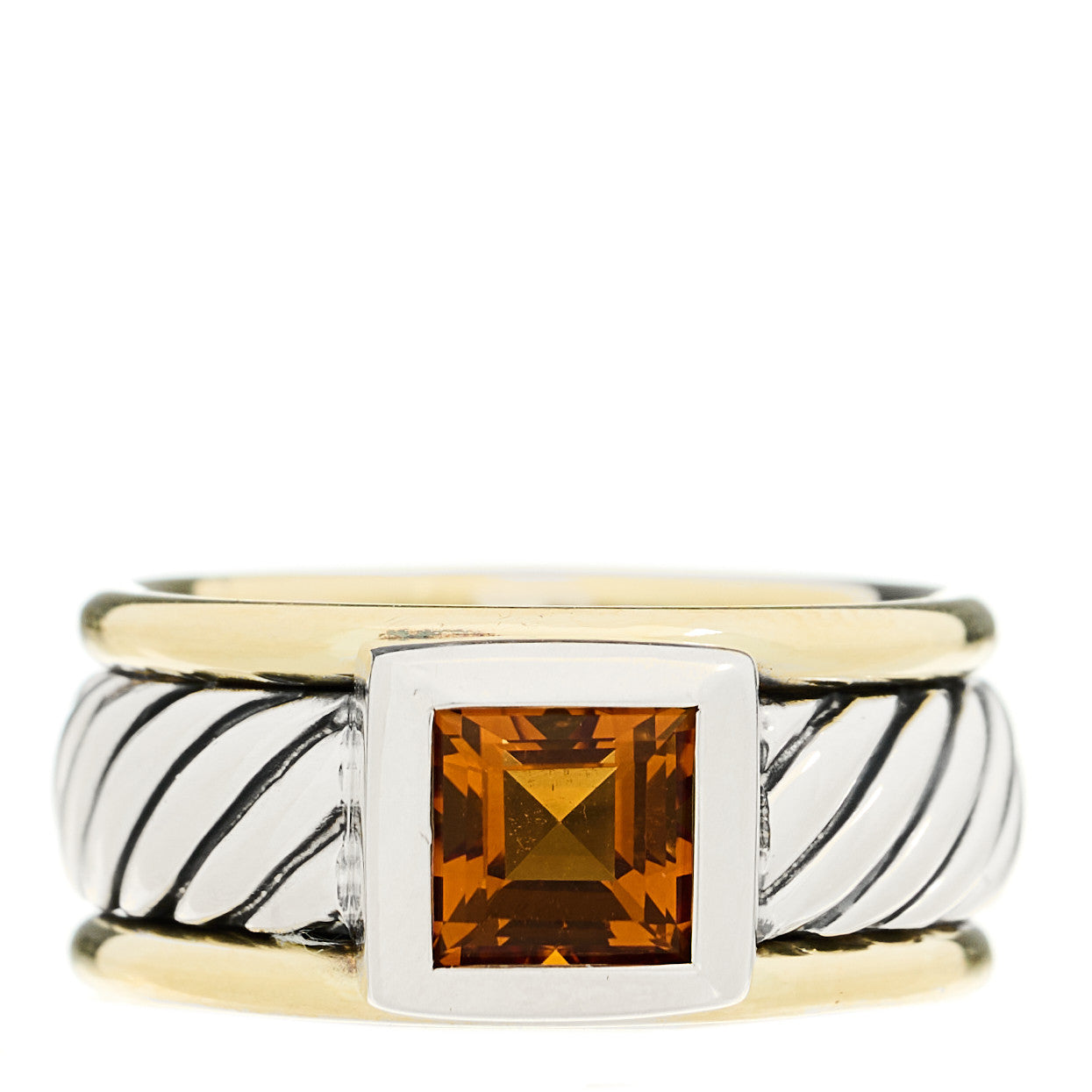Sterling Silver 14K Yellow Gold Citrine 9mm Cable Band Ring 53 6.25