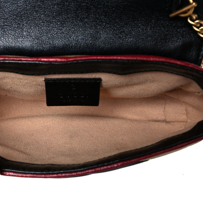 Gucci Vintage Effect Calfskin Matelasse Diagonal Striped Super Mini Torchon GG Marmont Shoulder Bag Black Beige 5 of 10