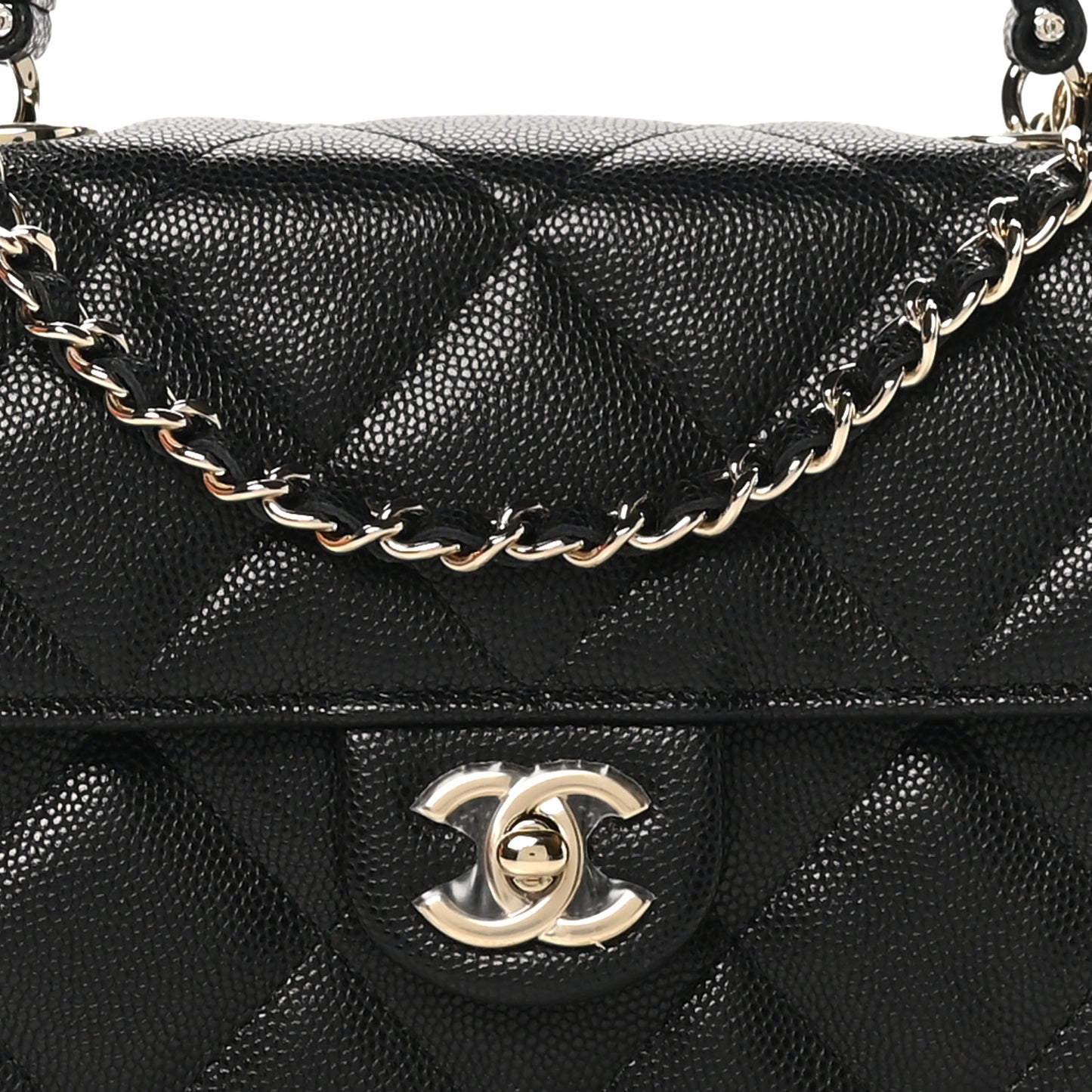 Caviar Quilted Retro Mini Twist Top Handle Clutch Flap Black