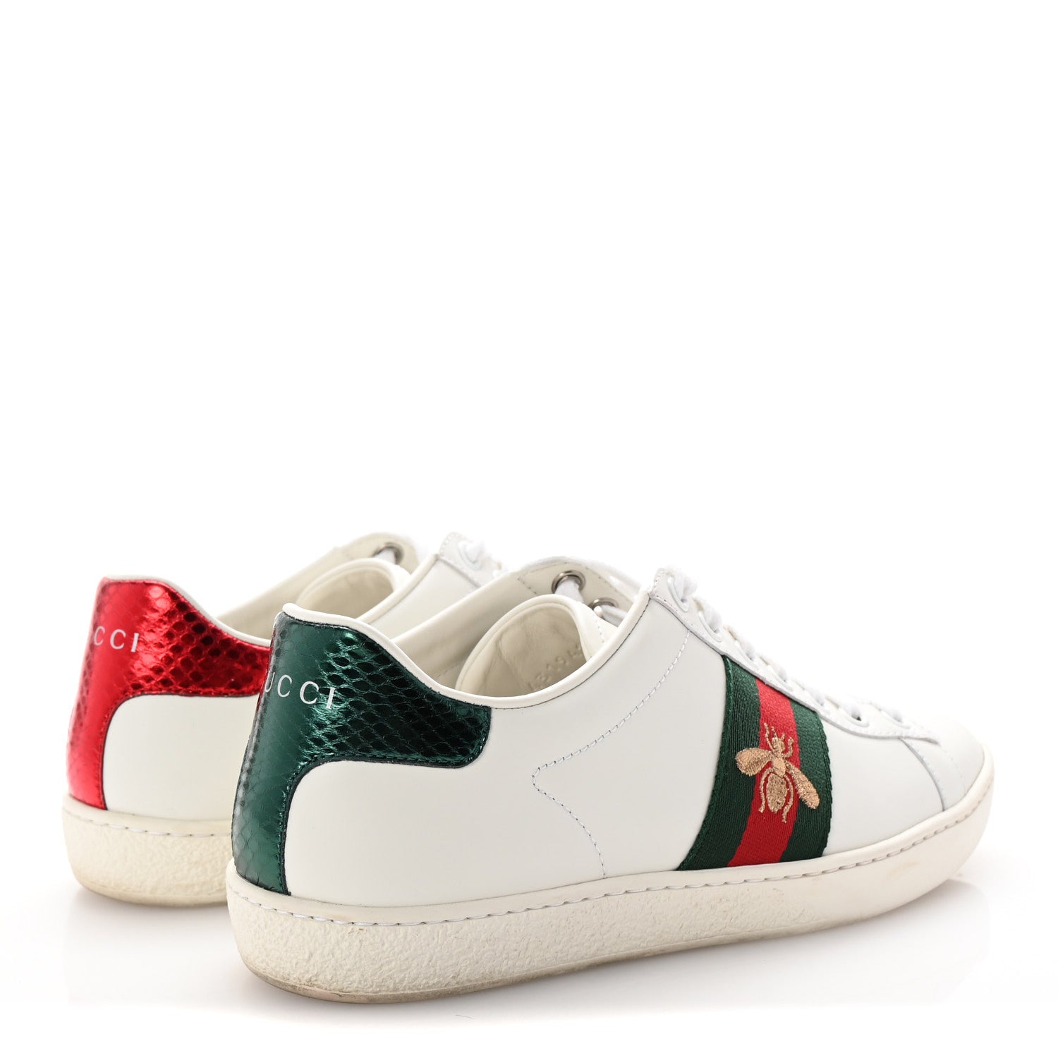 Gucci Calfskin Ayers Bee Embroidered Womens Ace Sneakers 36 White Green 5 of 11