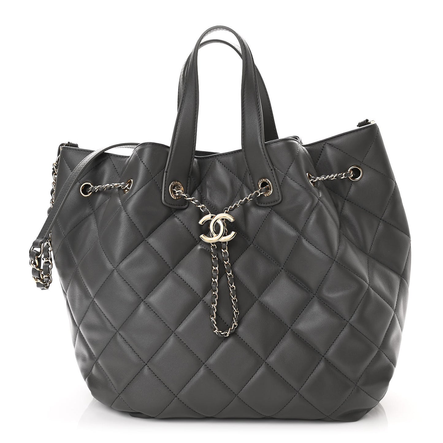 Lambskin Quilted CC Dweller Drawstring Tote Grey