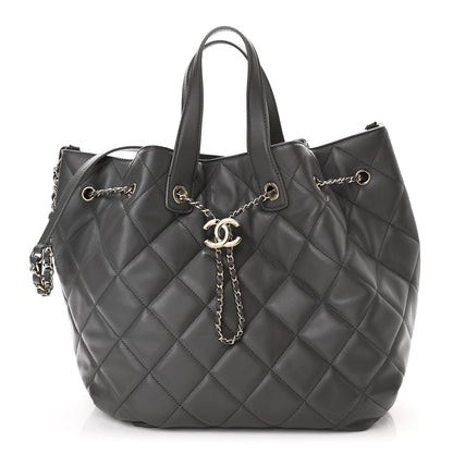 Chanel Lambskin Quilted CC Dweller Drawstring Tote Grey 1 of 10