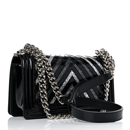 Chanel Patent Glitter PVC Chevron Quilted Medium Boy Flap Black Silver 3 of 15