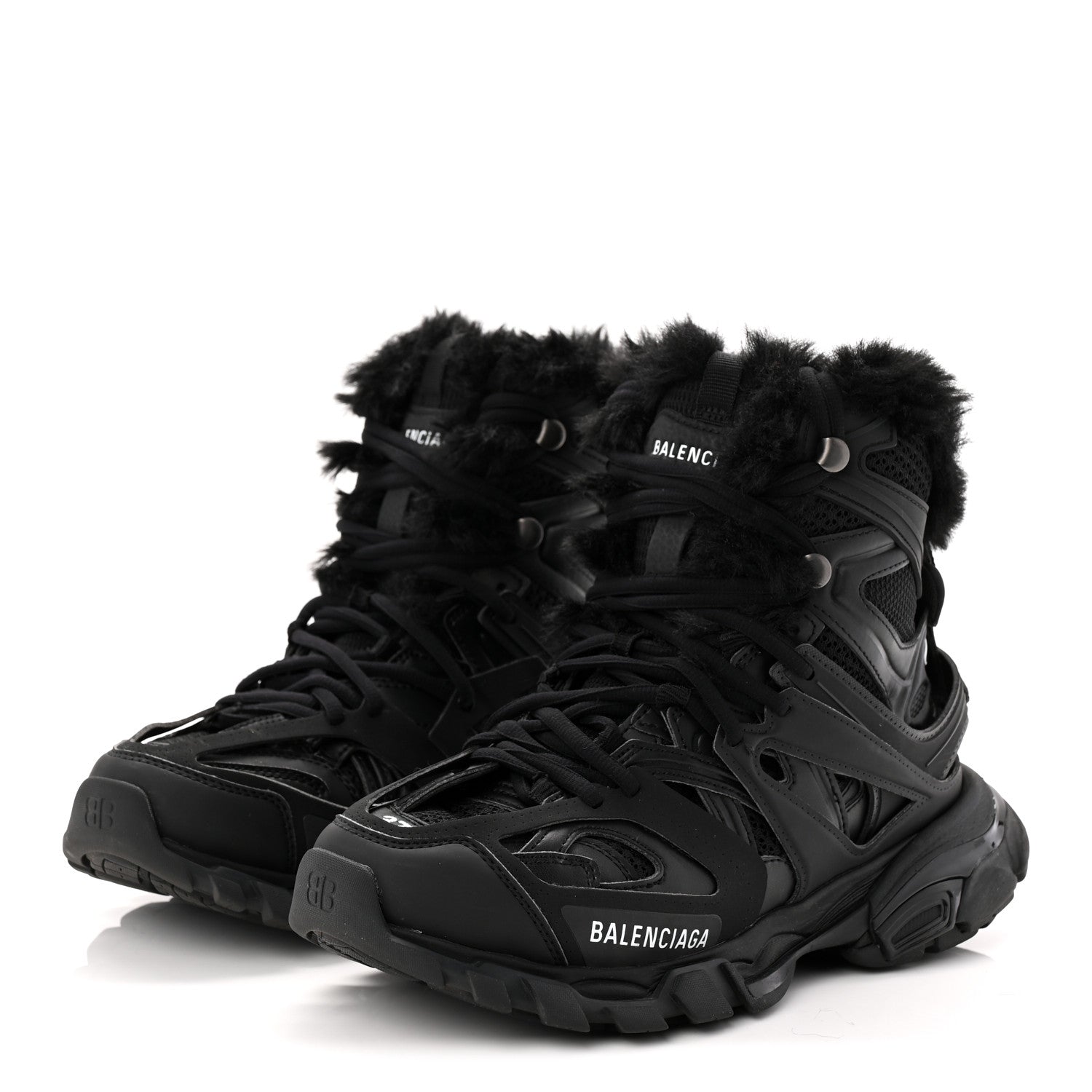Balenciaga Mesh Nylon Faux Fur Womens Track Hike Sneakers 37 Black 3 of 9