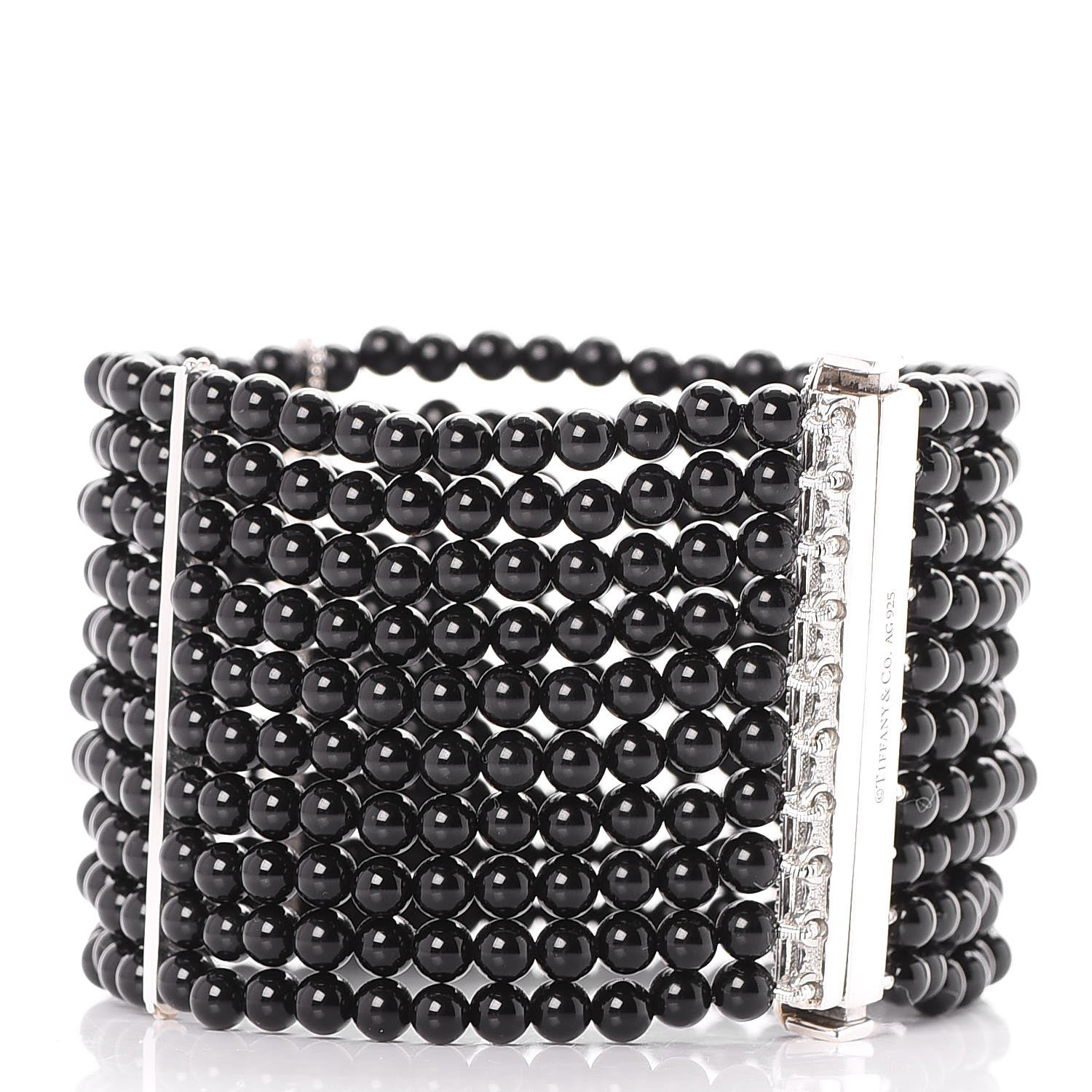 Tiffany Sterling Silver Black Onyx 10 Row Ziegfeld Bracelet 3 of 6
