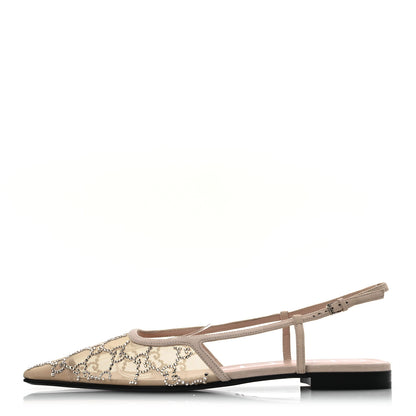 Gucci Suede Mesh Crystal GG Monogram Slingback Ballet Flats 40 Light Powder Skin Rose 1 of 12