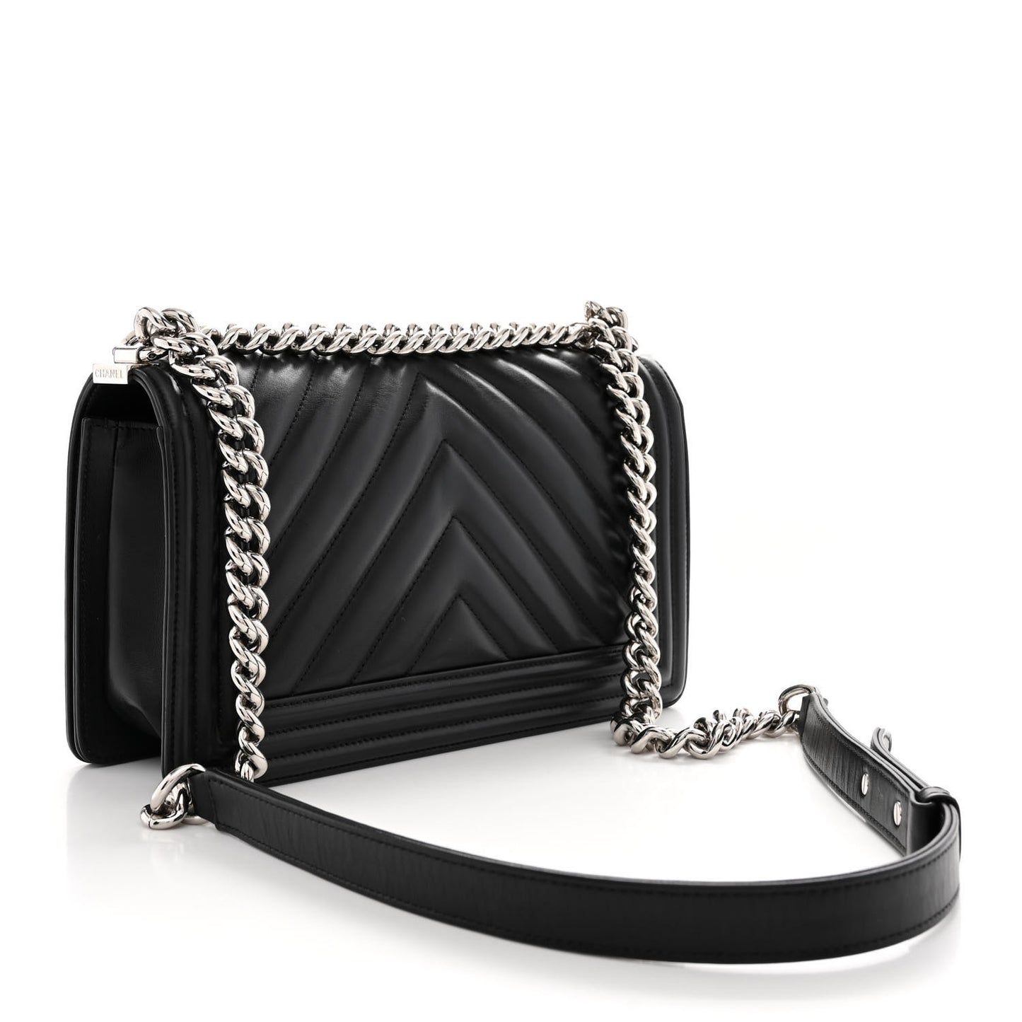 Lambskin Chevron Quilted Medium Boy Flap Black