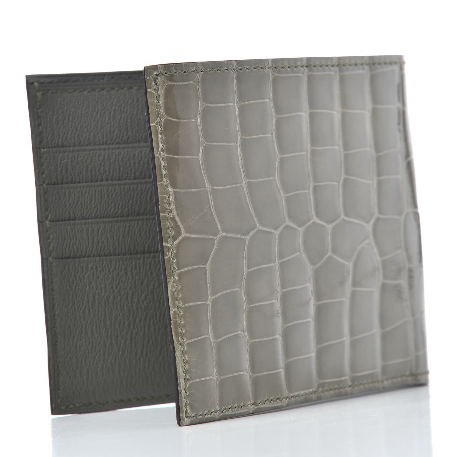 Hermes Shiny Alligator MC2 Copernic Compact Wallet Gris Tourterelle 3 of 6