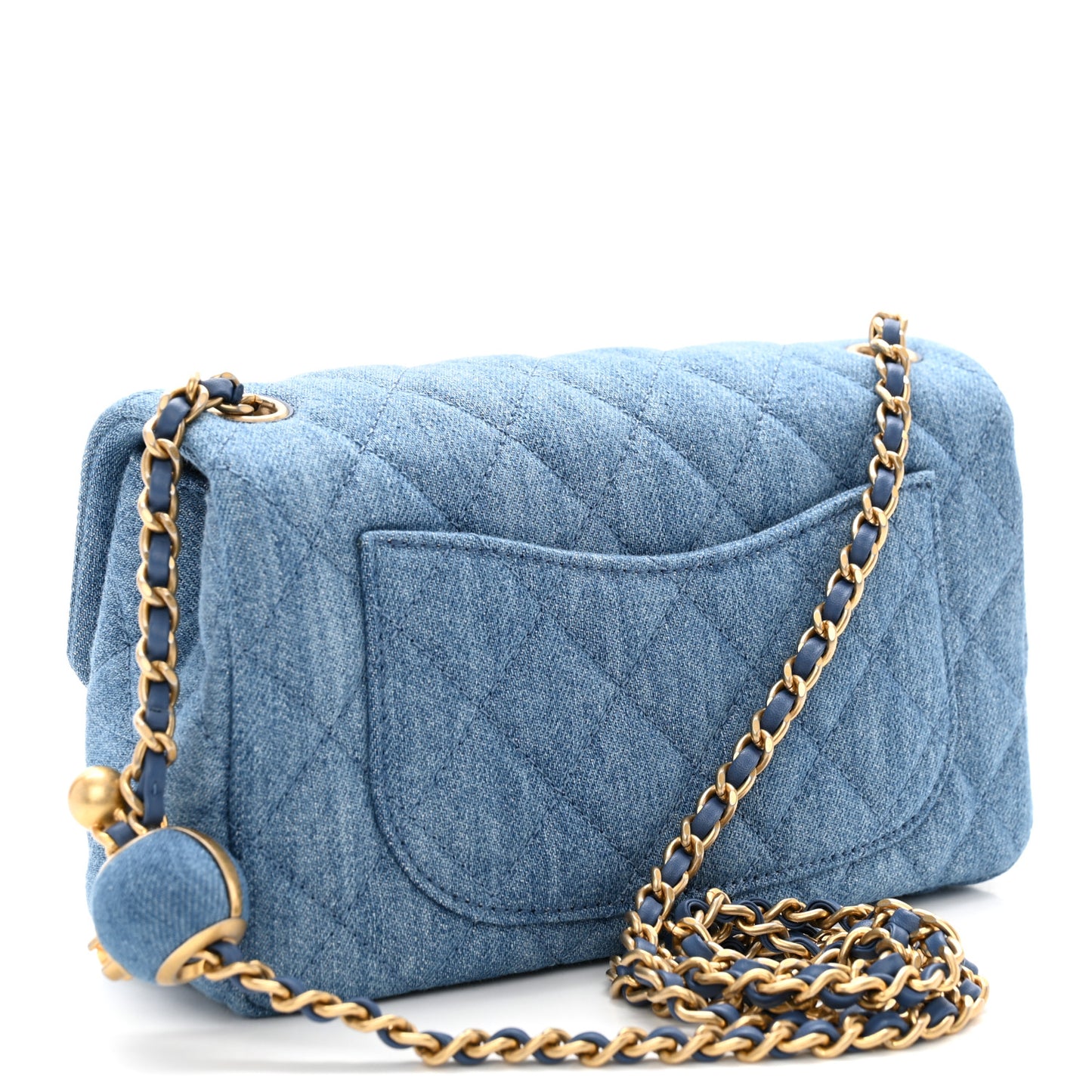 Denim Quilted Mini Pearl Crush Rectangular Flap Blue