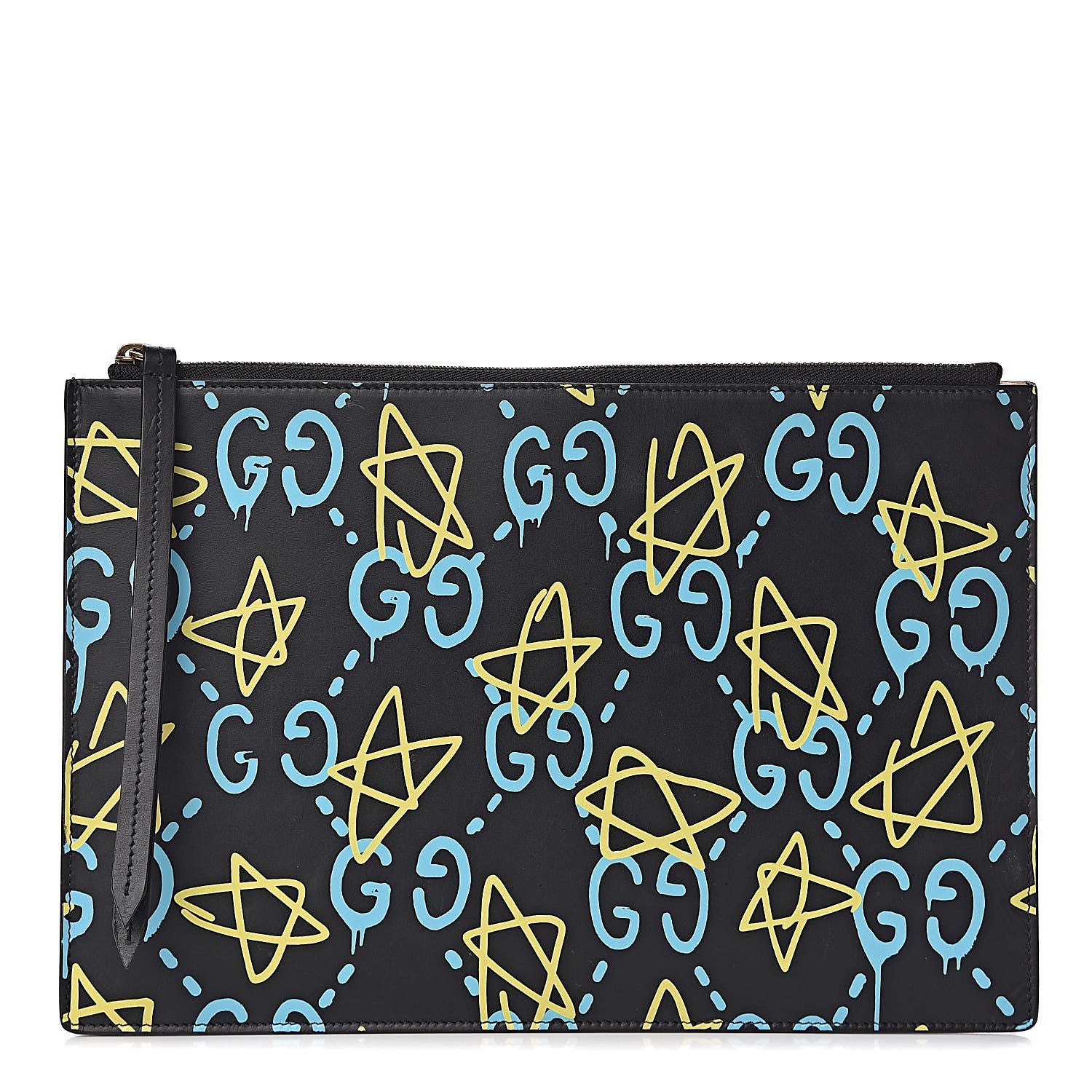 Gucci Calfskin GucciGhost Zip Pouch Black New Acquamarine 1 of 9
