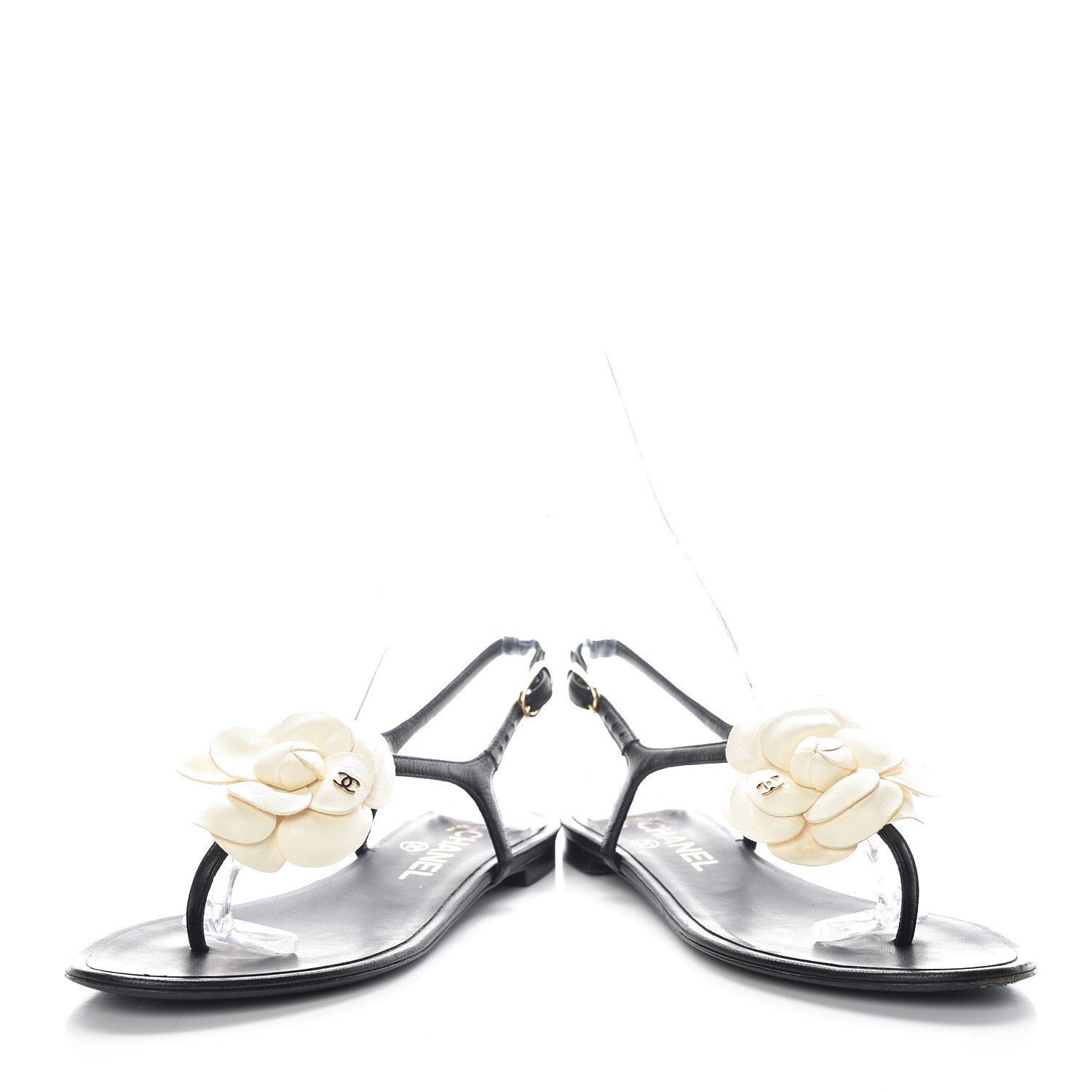 Chanel Lambskin Camellia Thong Sandals 36 Black White 6 of 16
