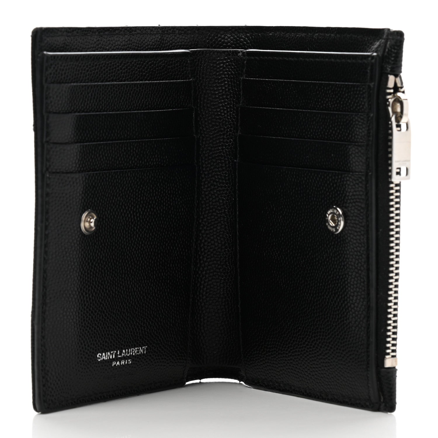 Saint Laurent Grain De Poudre Matelasse Chevron Monogram Zipped Two-Part Wallet Black 5 of 8