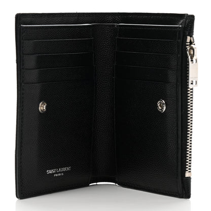Saint Laurent Grain De Poudre Matelasse Chevron Monogram Zipped Two-Part Wallet Black 5 of 8